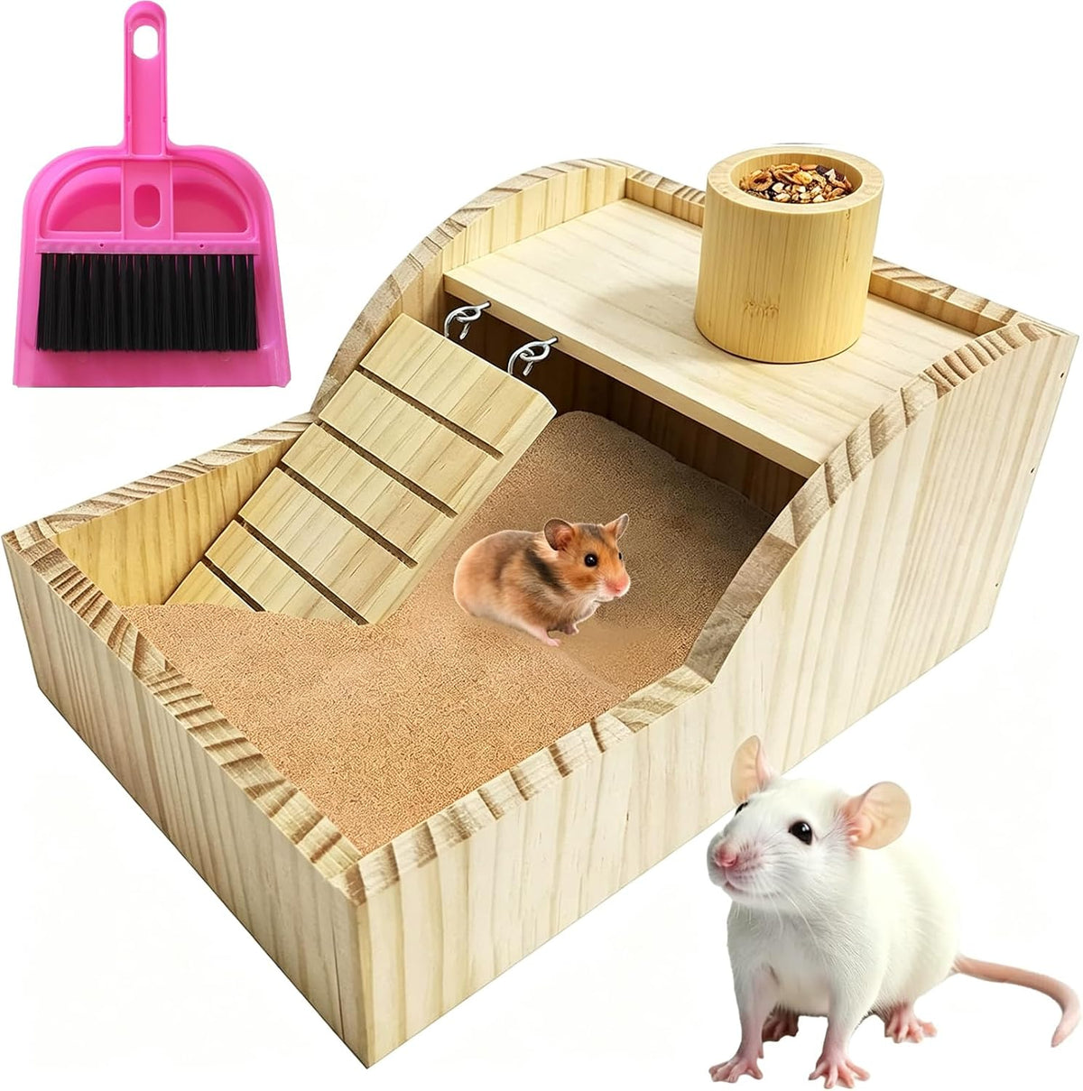 Wooden Hamster Sand Bath Container Digging Box Gerbil Climbing Platform