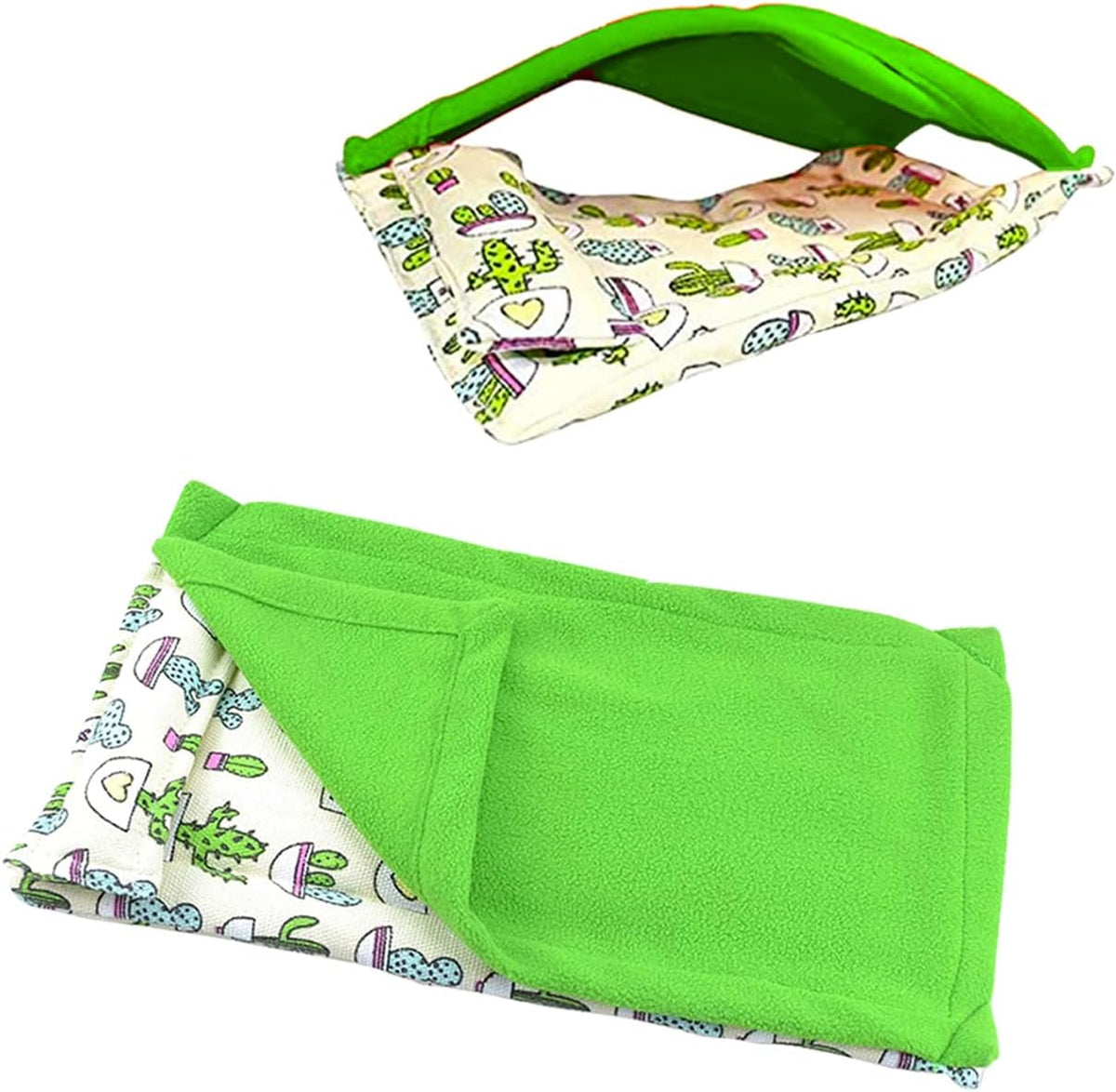 Dnoifne Reptile Sleeping Bag, Reptile Pets' Sleeping Bag Set with Pillow and Blanket, Hideout Habitat with Soft Warm for Bearded Dragon Leopard Gecko Lizard (Green Blanket)