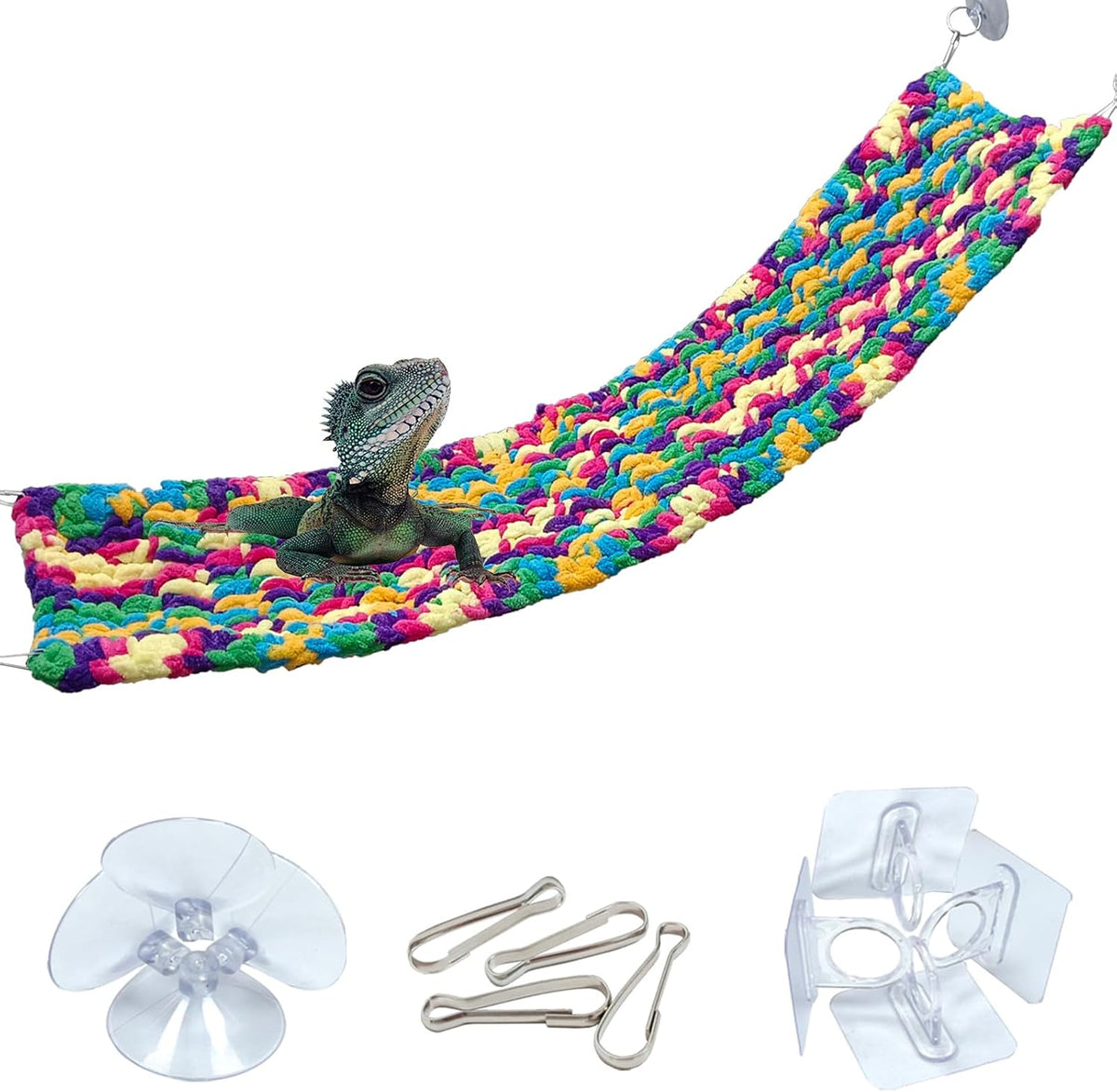 QWR Hand-Knitted‌ Soft Lizard Hammock,Double-Layer Hammock for Bearded Dragon Tank,Hanging Reptile Swing Hammock with Strong Adhesive Hooks,for Lizard Gecko Chameleon Hide(Triangular)
