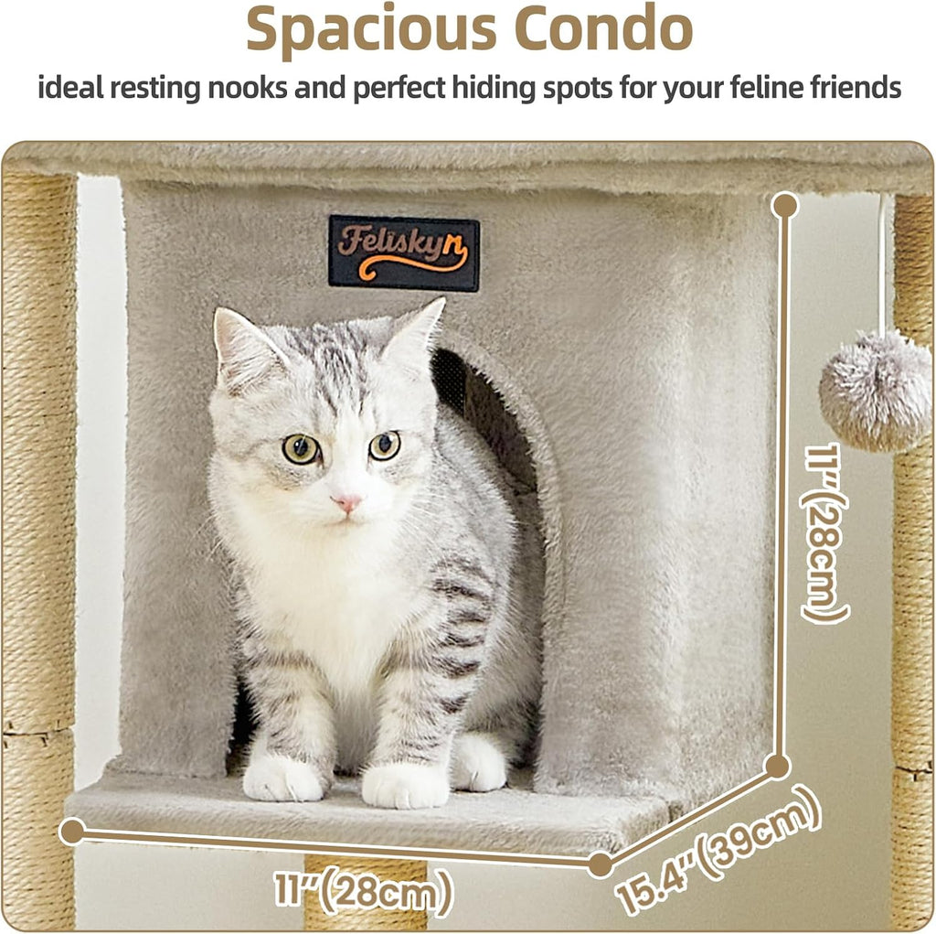 Cat Tree Tower Scratching Post for Indoor Large Adult Cats with Perch Bed