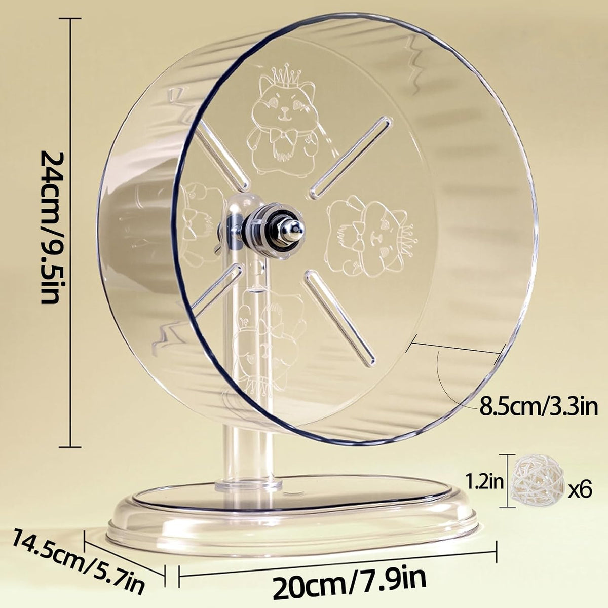 Silent Hamster Exercise Wheel,9.5 Inch Quiet Spinner Syrian Hamster Running Wheel,Silent Wheels with Anti-Skid & Adjustable Stand for Rats, or Other Small Pets,Transparent
