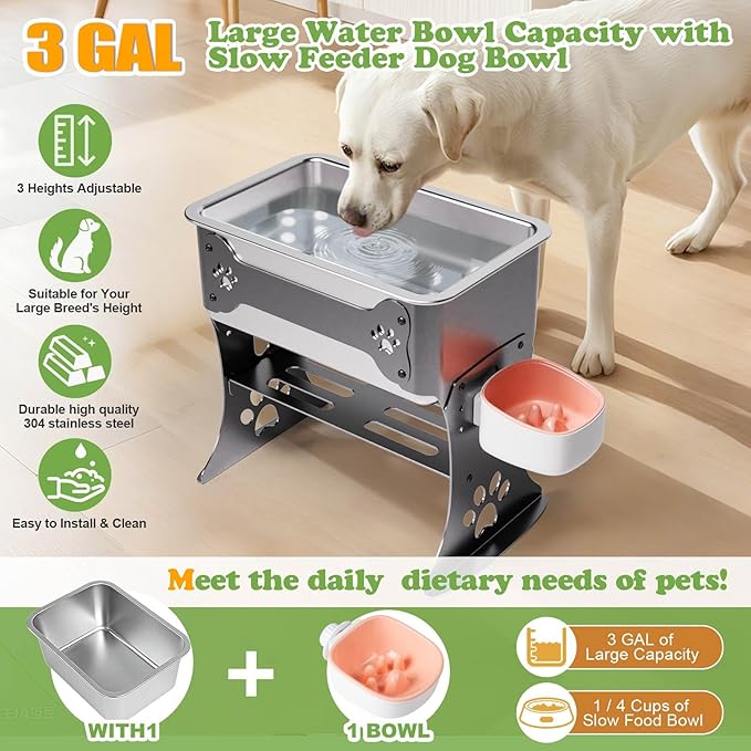 3 Gallon Elevated Large Dog Water Bowl, 3 Height Adjustable Stainless Steel - Image 4