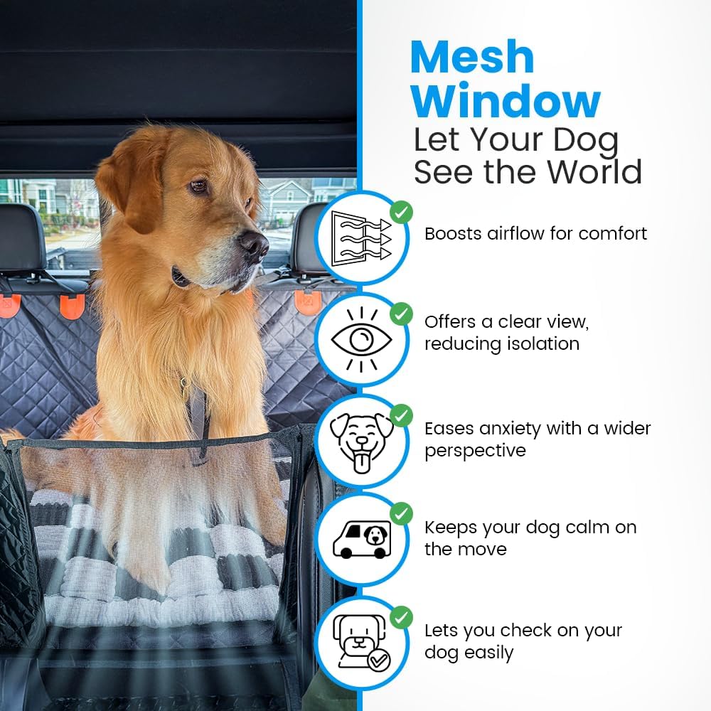 PAWPYSTUFF Backseat Extender for Dogs - Waterproof, Supports 350 lbs, Hard Bottom Dog Hammock for Cars, SUVs & Trucks | Scratch-Proof Dog Seat Cover, Non-Slip Pet Seat Protector with Safety Belt