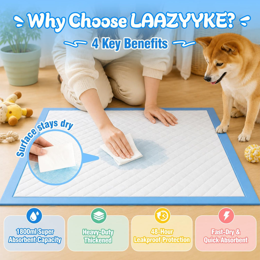 Extra Large Puppy Pads 28"x34", Heavy Duty Thicker Pee Pads for Dogs,1800ml 48-Hour Super Absorbent Disposable Training Pads,6-Layer Leakproof Protection,Quick-Dry High Absorbency,20 Count