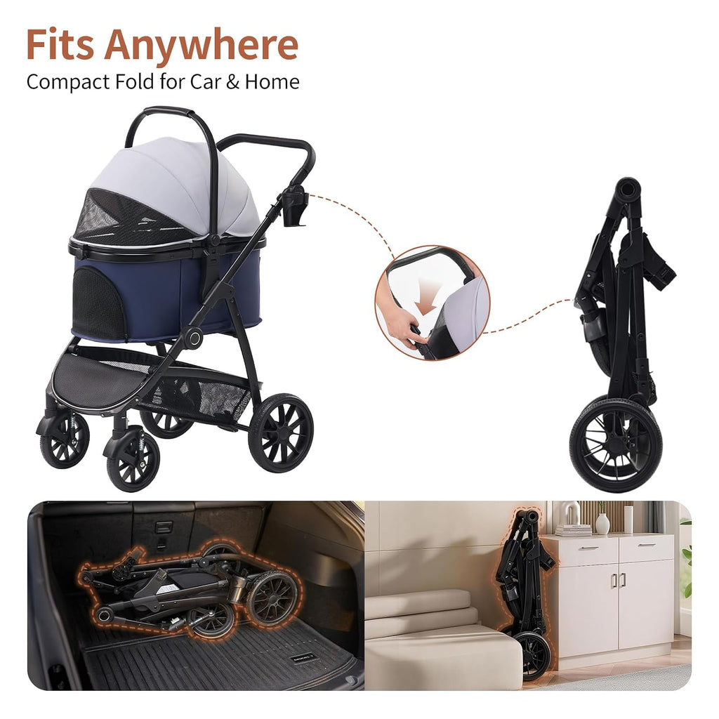 3-in-1 Dog Stroller for Small and Medium-Sized Dogs up to 55 lbs