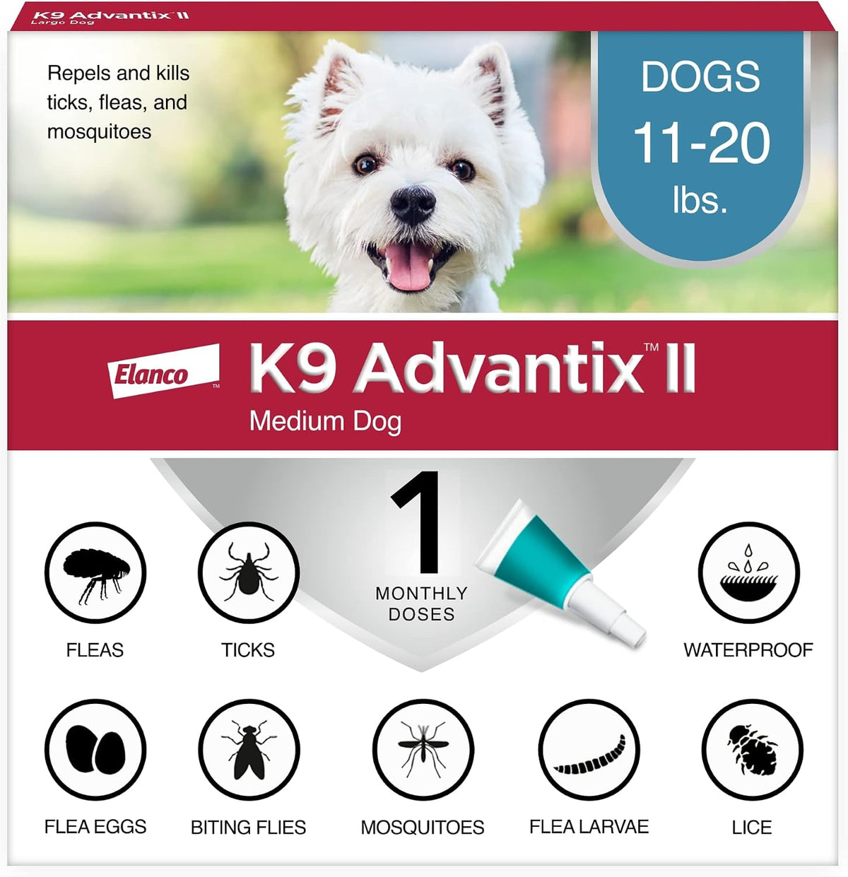K9 Advantix II Flea & Tick Topical for Medium Dogs 11–20 lbs., 1ct