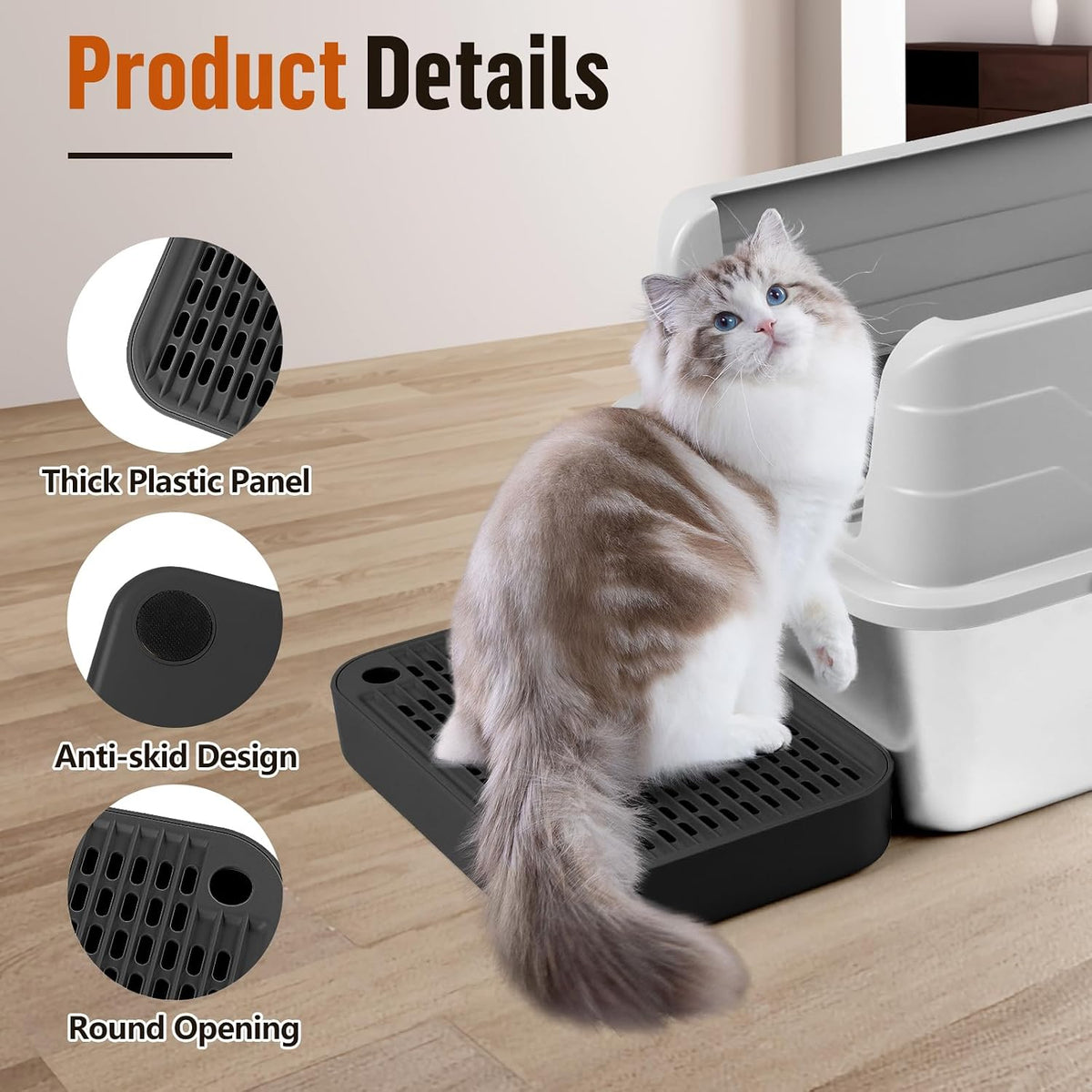 Cat Litter Box Step with Filter Function, Non-Slip Cat Step, Black