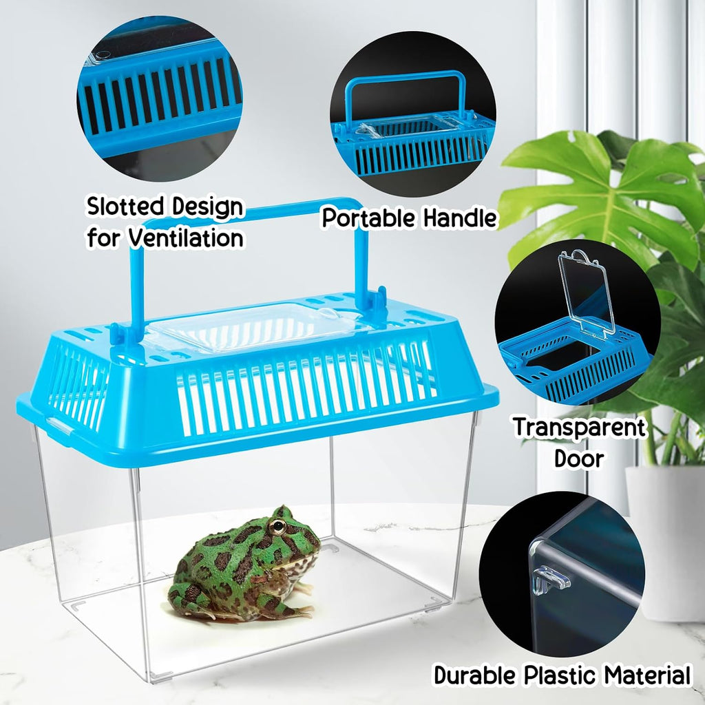 12Pcs Plastic Reptile Terrariums Carrier Cage, Tarantula Enclosure Snake Breeding Box Hatching Container Transparent Fish Tank Turtle Aquarium with Random Color Lid for Shrimp, S(5.9" x 3.5" x 4.3")