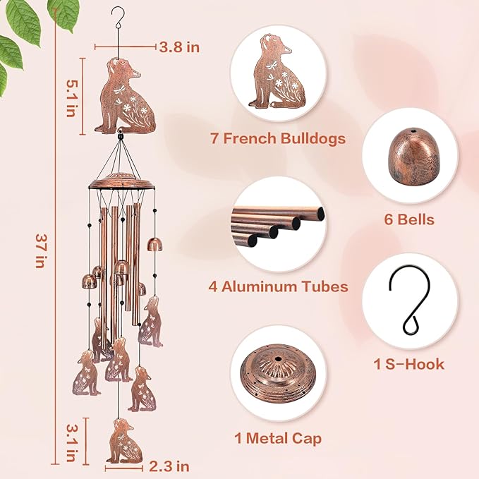 French Bulldog Wind Chimes for Outside, Dog Gifts for Women/Men/Sympathy - Image 4