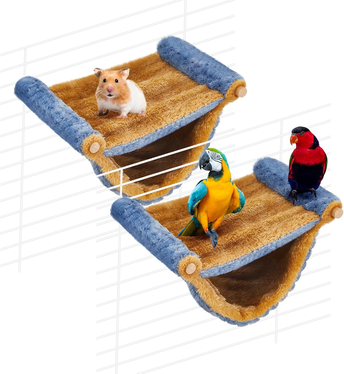 2 Pcs Winter Warm Rat Hammock Double Layer Pet Ferret Hammock Hanging Soft Plush Guinea Pig Bunk Bed for Cage Sleep Chinchilla Squirrel Hamster Mice Birds Small Animals Hideaway Hideout
