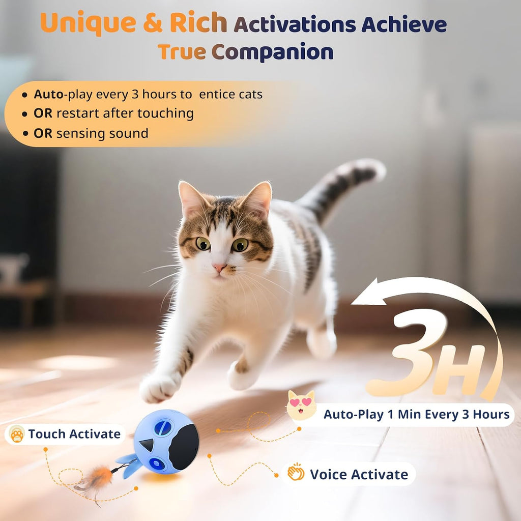 Cat Toys Ball, Smart Motion Sensor Moving Ball with 4 Sounds& 3 Speed Modes