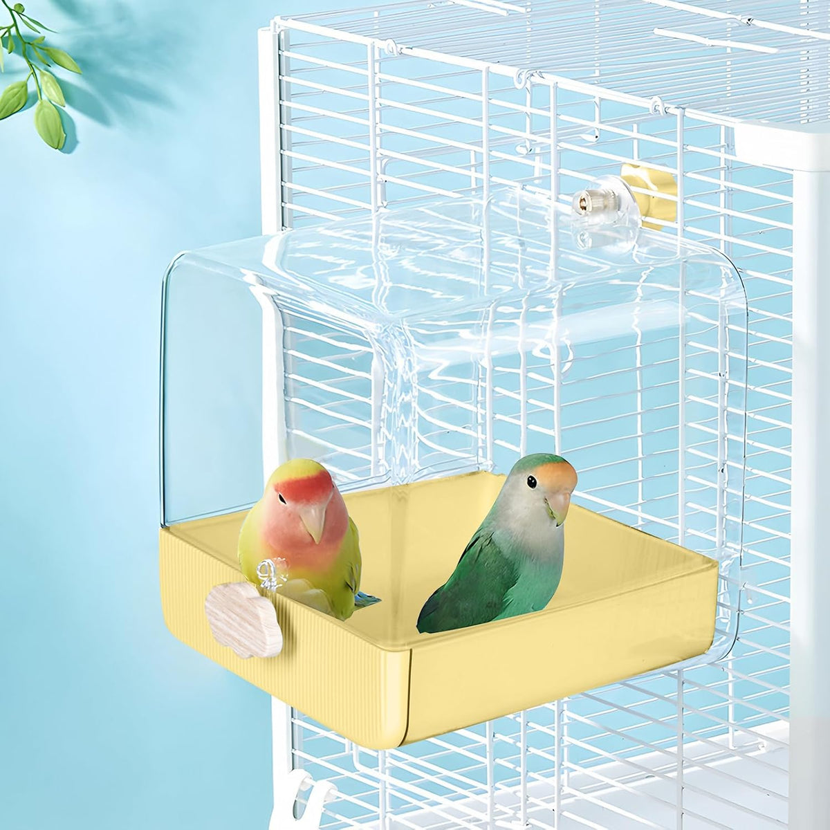 Hanging Bird Bath for Cage, 3 in 1 Multifunction Bird Bath/Bowl/House, Bird Cage Accessories Suitable for Small to Medium Birds Parakeet, African Grey, Conure, Cockatiel(6.8X6.8X6.8 inch Turquoise)
