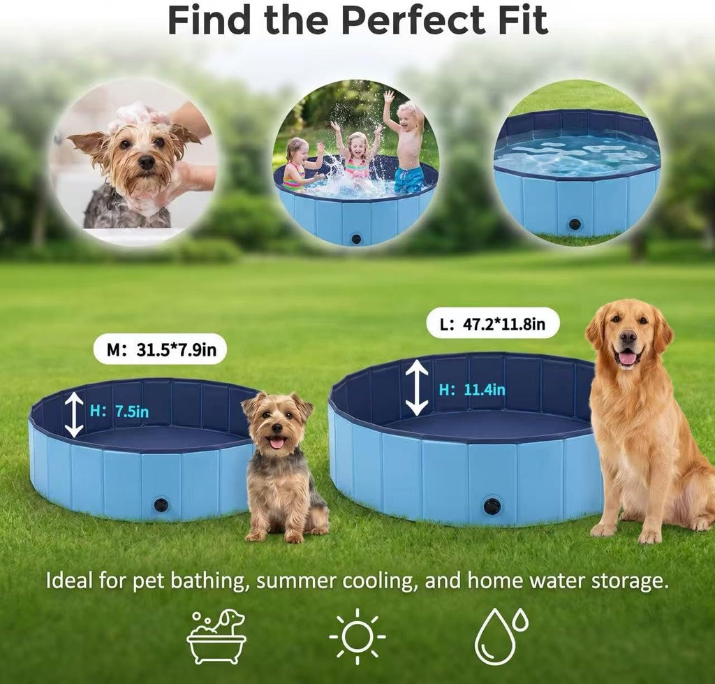 Large Foldable Dog Pool with Sprinkler, Outdoor Collapsible Non-Slip Swimming Pool,Portable PVC Pet Bathing Tub for Pet,47 * 12"