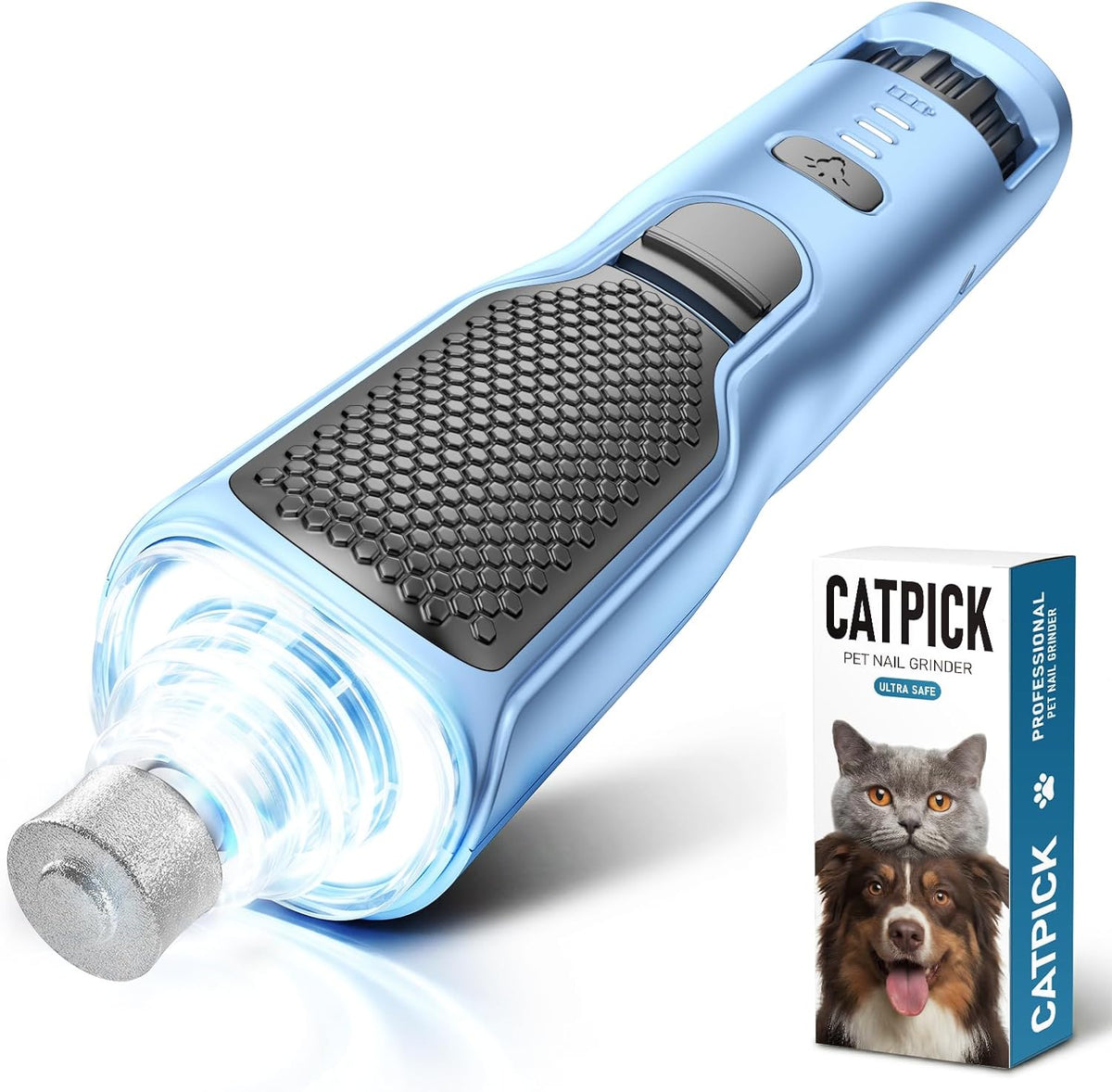 CATPICK 7-Speed Quiet Dog & Cat Nail Grinder with 360° LED for Thick Nails