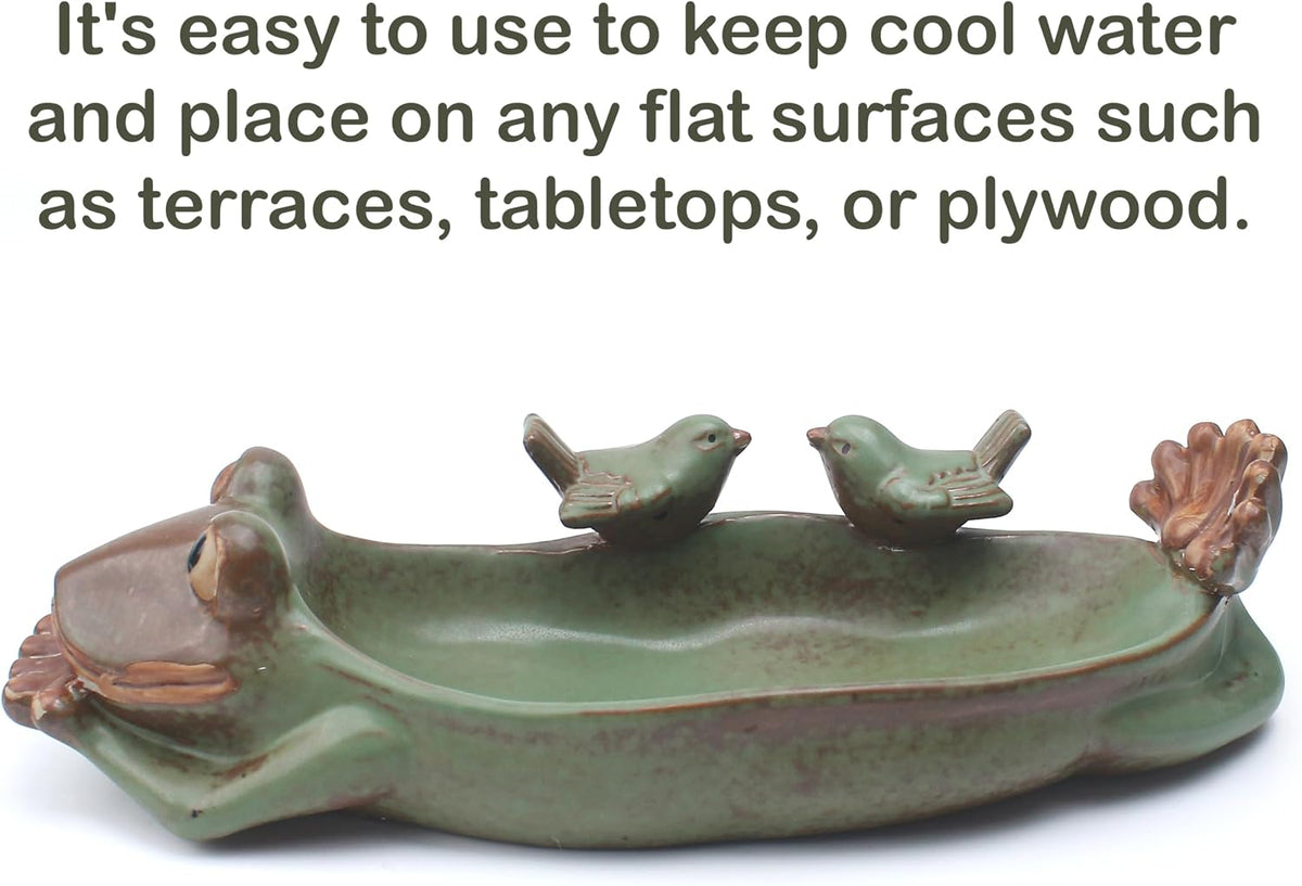 Birdbath Bowl Only, Ceramic Ground Level Bird Baths for Outdoors, Frog Bird Feeder, Water Bowl, Food Holder for Wildlife Garden Stone Terrace Balcony Lawn Outside, Fruit Tray for Home Decoration