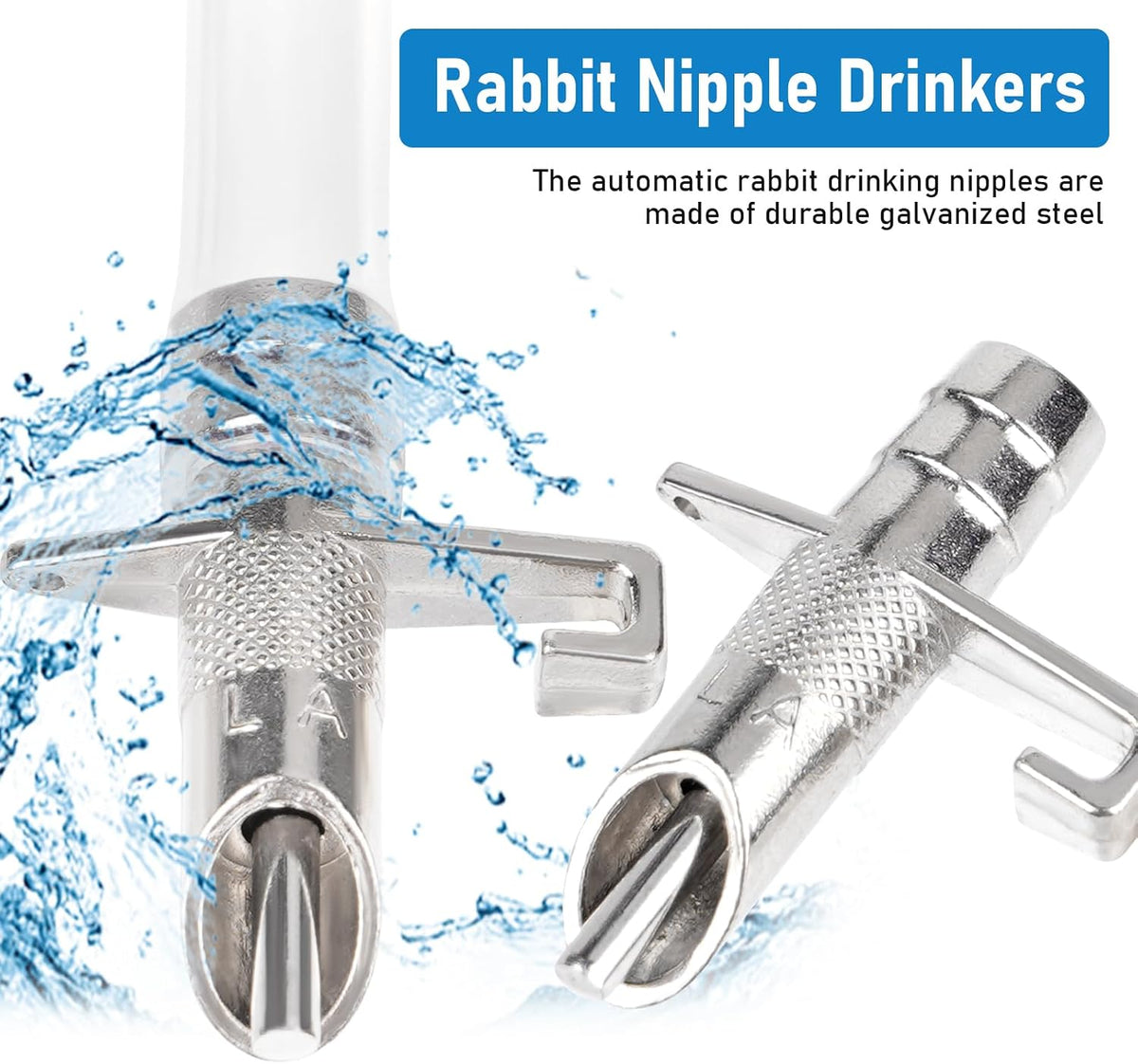Automatic Rabbit Watering System Kit Rabbit Water Dispenser Include 12 Nipple Drinker, Hose, Connector, Hole Opener, Small Animal Water Feeder (Silver, 12 Nipple Drinker Kit)