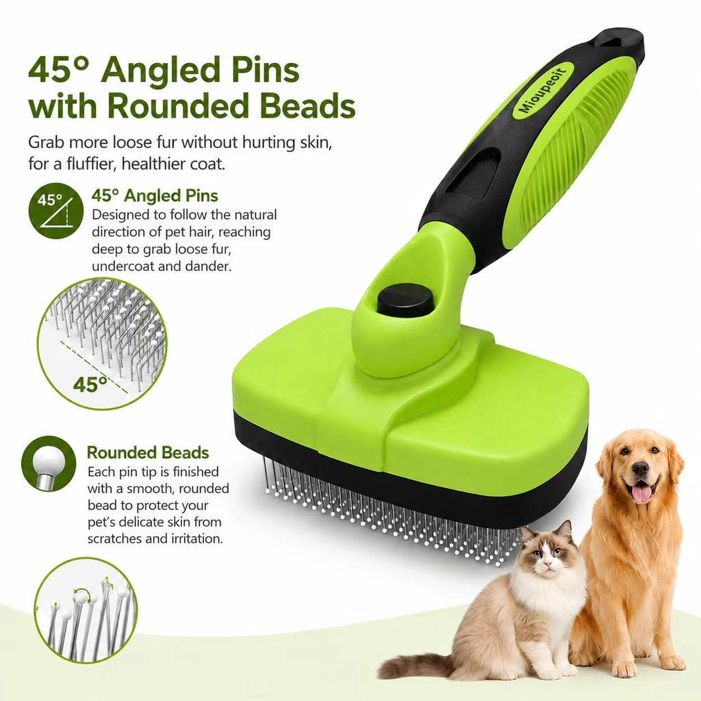 Self Cleaning Shedding Brush, Skin Friendly Grooming Tool for Dogs & Cats, Gentle Retractable Stainless Steel Pins, Reduces Shedding, Easy to Clean