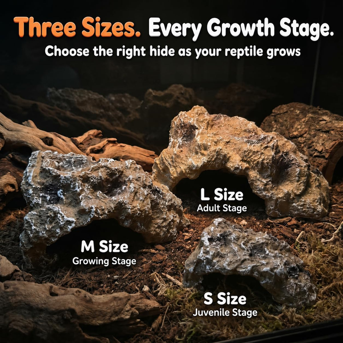 Reptile Hide Rock Cave, Small Resin Corner Hideout for Juvenile Leopard Geckos, Small Geckos, Small Lizards & Juvenile Snakes, Natural Terrarium Tank Decor for Dry or Humid Habitats