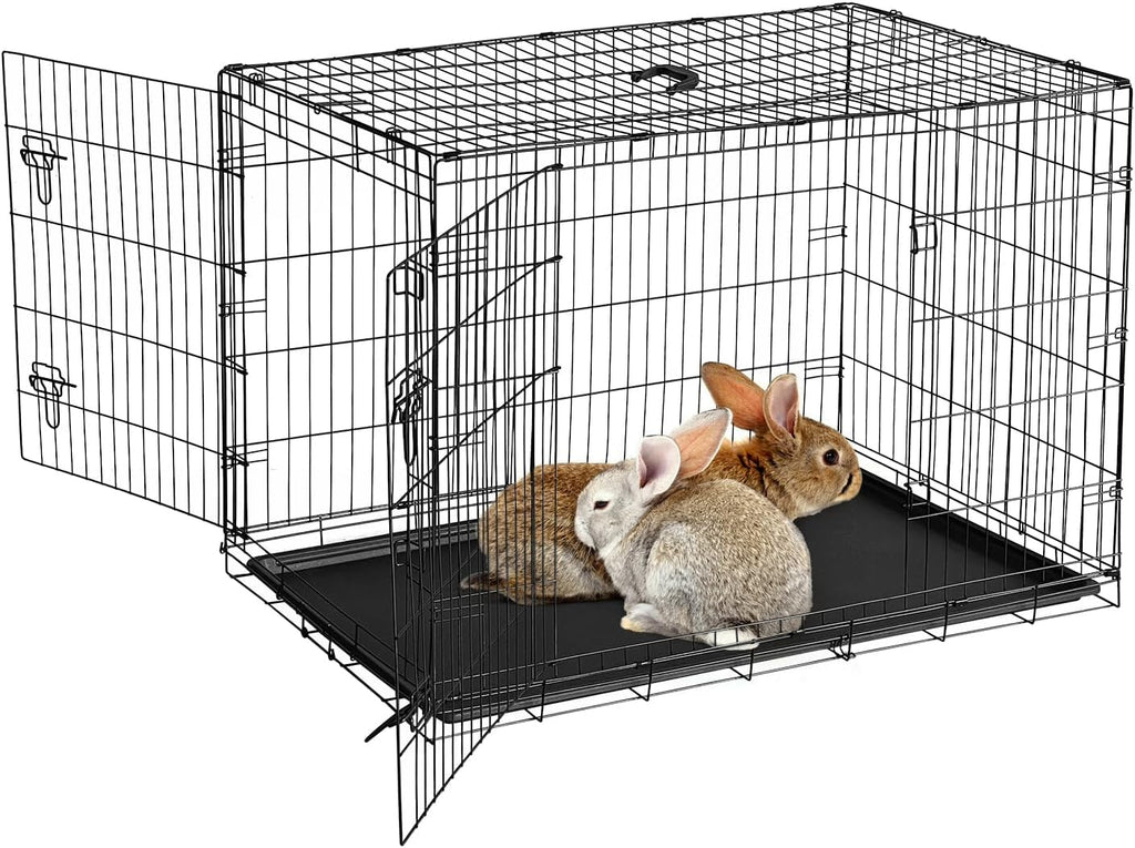 GarveeLife Rabbit Cage, Portable Rabbit Carriers with Slide Out Tray, Top & Front Door, Folding Small Critter Carriers Cage for Bunny, Ferret, Chinchilla, Cat, Rat (48Inch)
