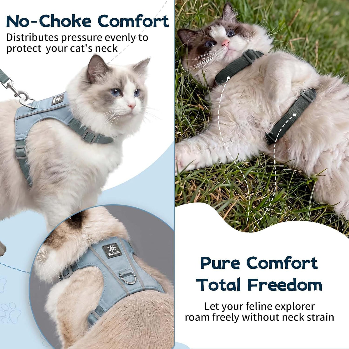 Cat Harness and Leash Set, Escape Proof Soft Kitten Vest with Reflective Strips, Tear-Resistant Taffeta Adjustable Harness for Small Cats Outdoor Walking