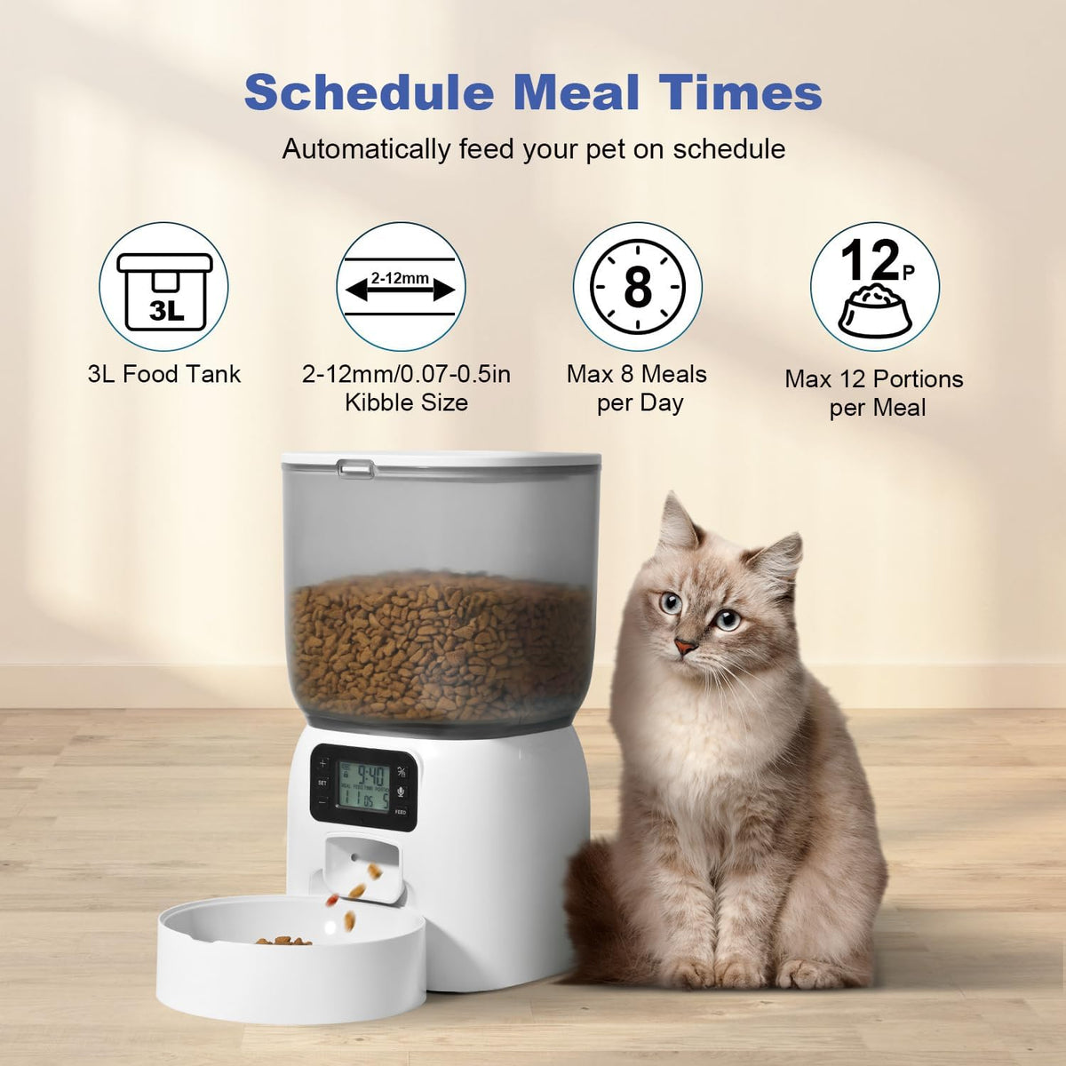ANDOLL HOME Automatic Cat Feeder, Timed Cat＆Dog Dry Food Dispenser