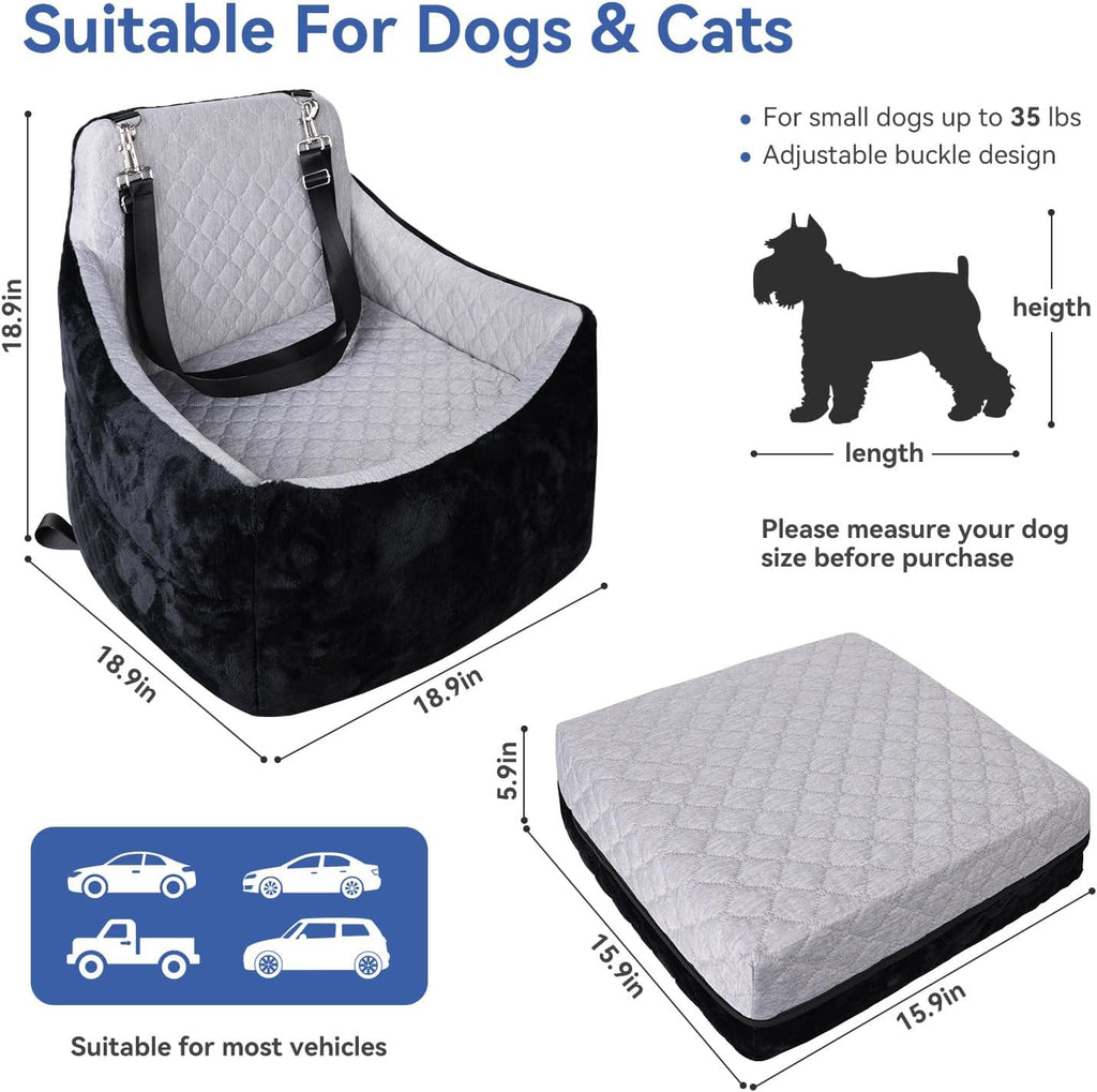 Dog Car Seat Under 30 lbs,Double-Cooling/Warm,Washable,Safety Leash
