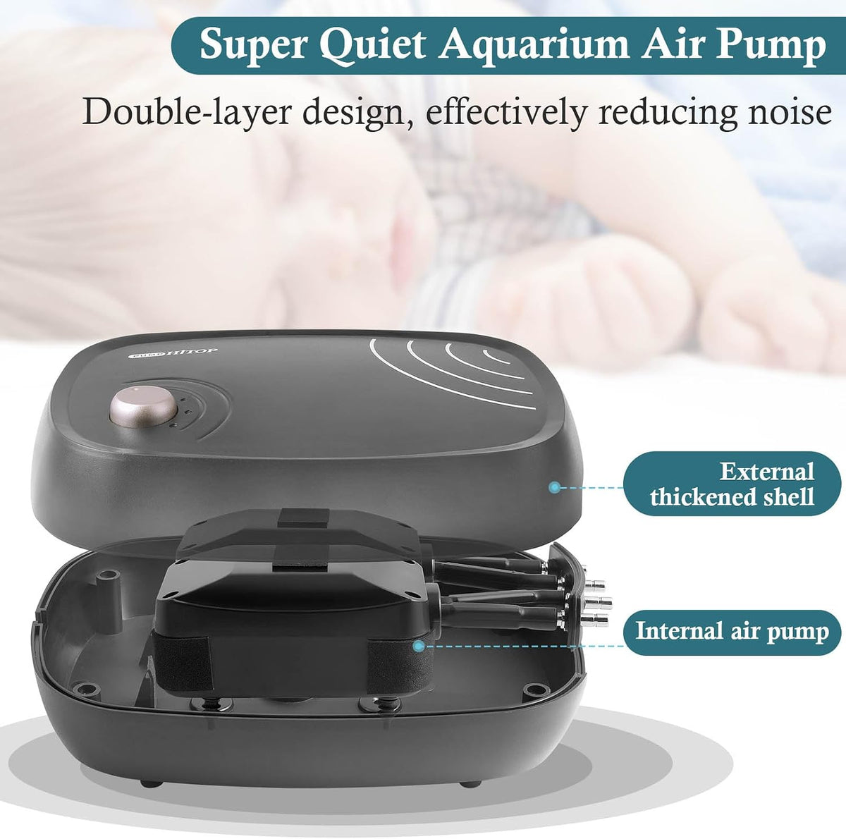 HITOP 10W Powerful Aquarium Air Pump: 4-Outlets 320GPH Air Pump for Fish Tank, Quiet Aquarium Aerator with Completely Accessories, for Tank/Hydroponic/Pond Oxygenation