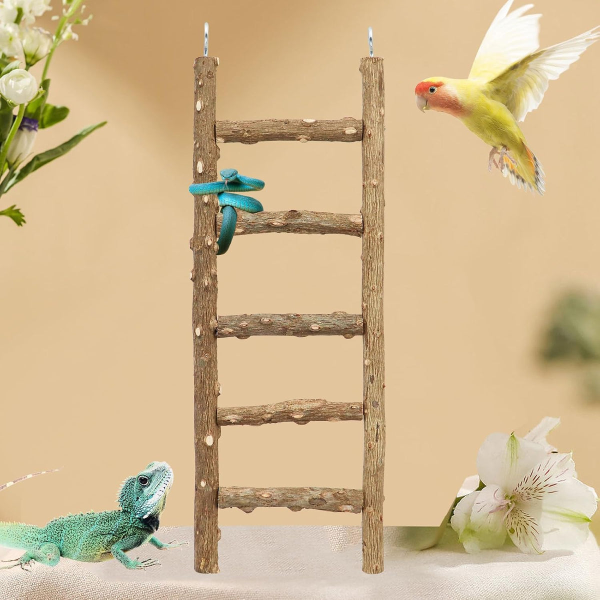 Natural Pepper Wood Parrot Ladder - Bird Climbing & Chewing Toy, Cage Accessory for Parrots, Parakeets, Cockatiels