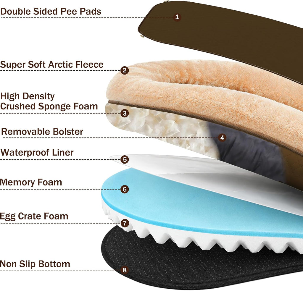Dog Bed with Reusable Potty Pad - 44" x 32" x 7.0" Brown