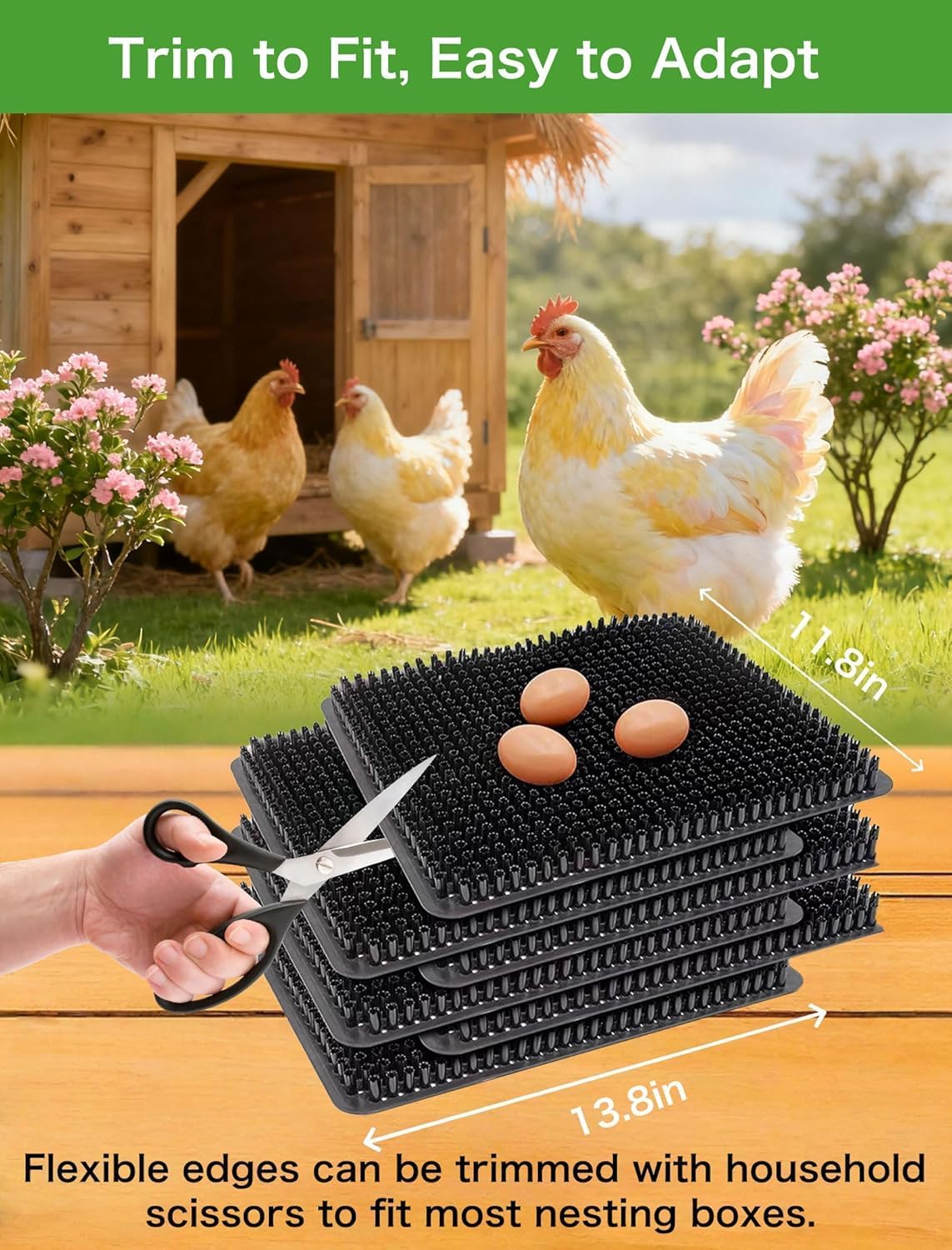 Chicken Nesting Pads 4-Pack, Washable & Reusable, 13 x 11 in, Grey
