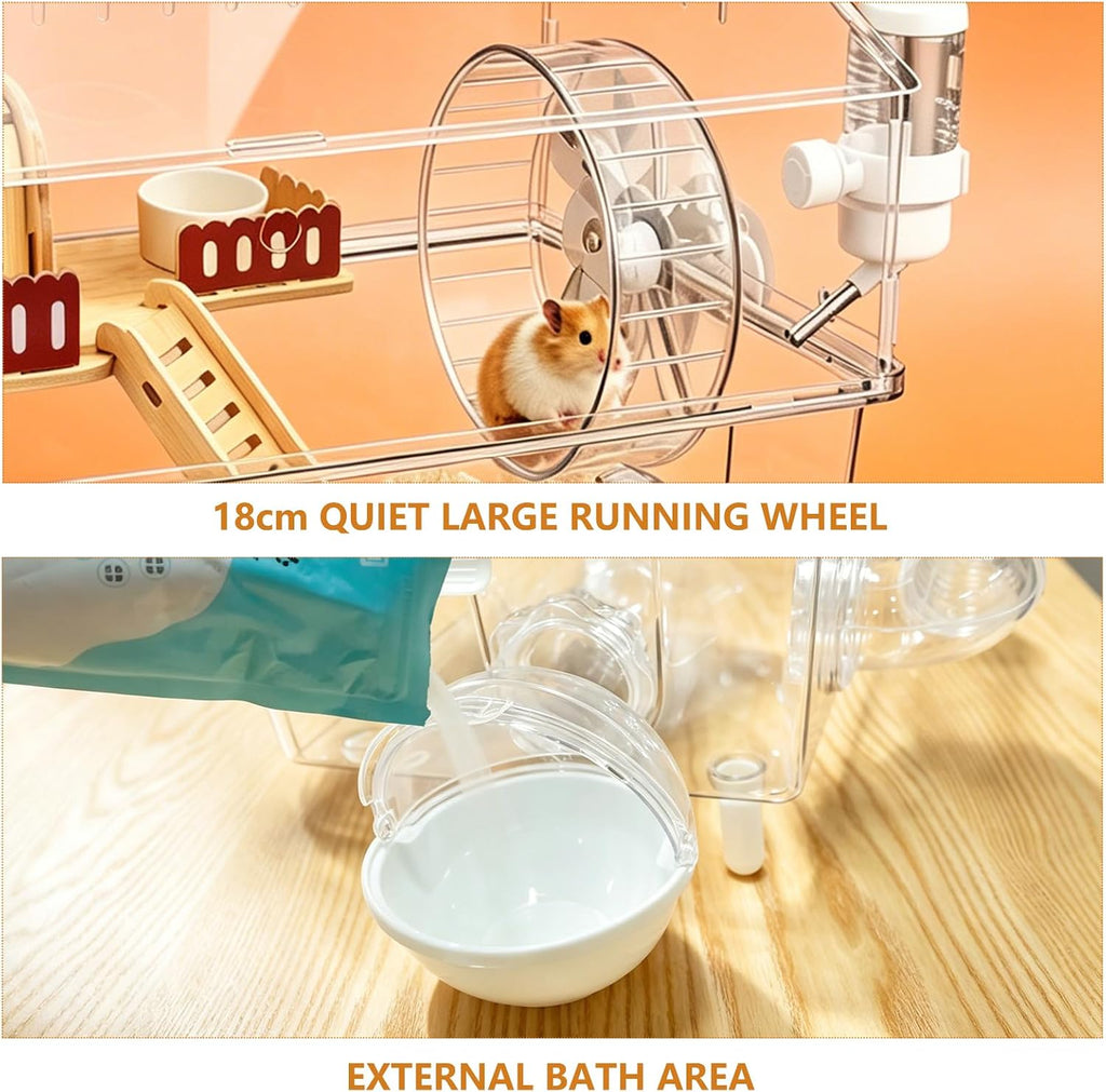 12 in 1 Acrylic Hamster Cage with All Accessories,17.7"x13"x11.8", Full Transparent Viewing, Top Open Mouse Cage for Pet Mice,Dwarf Hamster,Gerbils (Transparent)