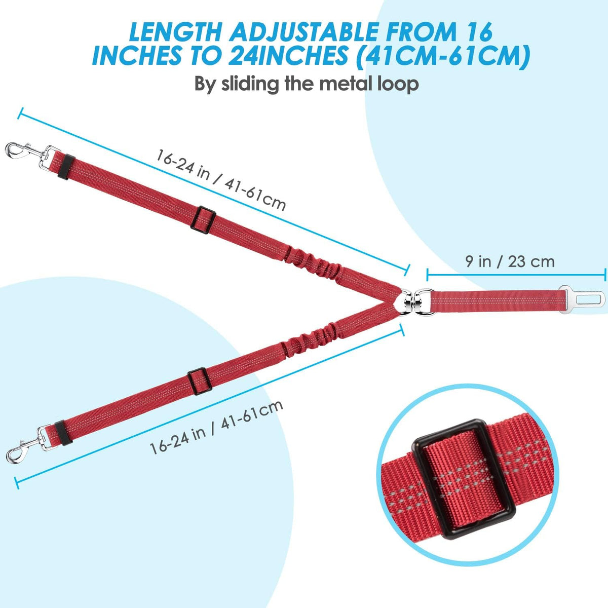 SlowTon Double Dog Seat Belt for Car with Elastic Bungee Buffer, Adjustable