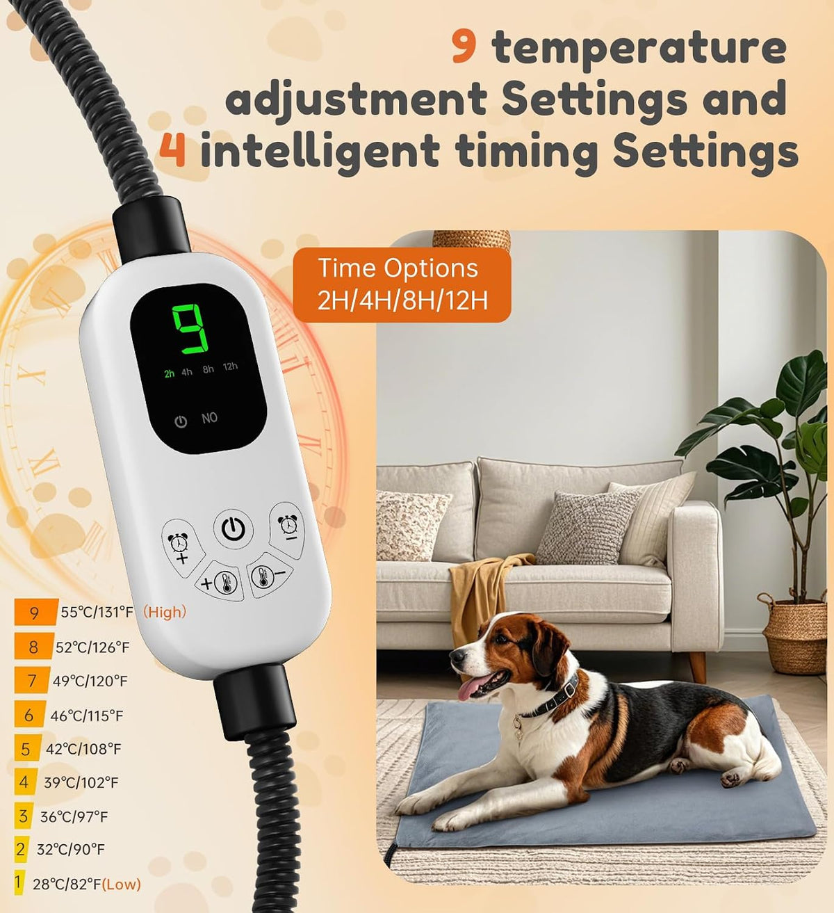 HOPET Dog Cat Heating Pad with Adjustable Temperature Timer, Waterproof Heated Dog Cat Bed with Chew Resistant Cord, Indoor/Outdoor Electric Heating Pad for Dog House,Rescue Cats,Grey,27x15 in