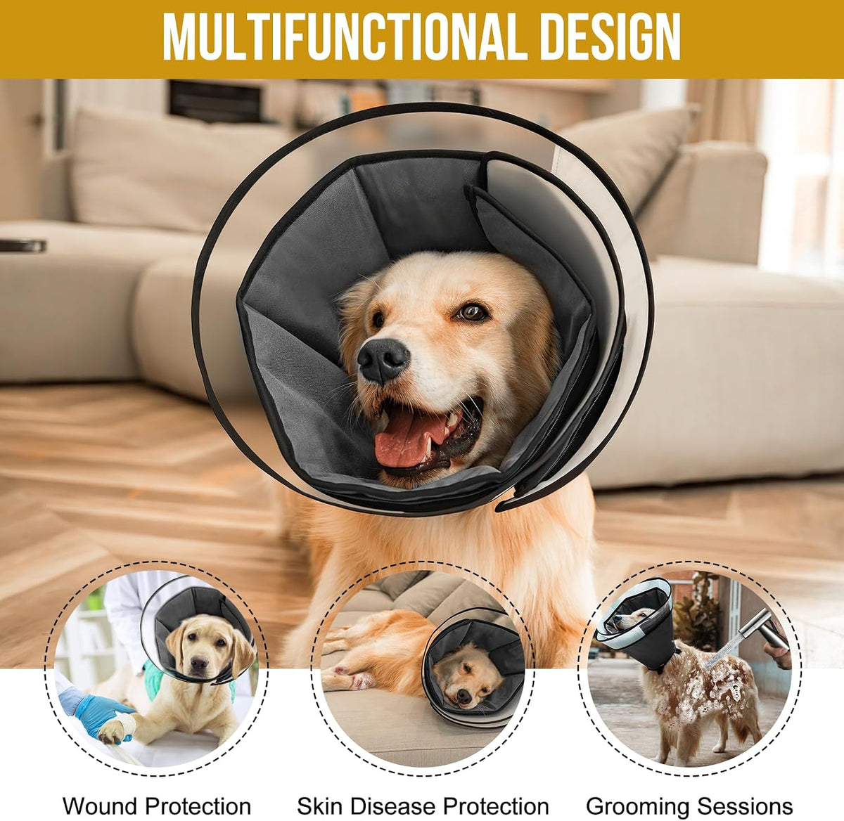 Soft Dog Cone for Dogs After Surgery, Breathable Pet Recovery Collar for Large Medium Small Dogs and Cats, Adjustable Dog Cone Collar, Elizabethan Collar (Black, XL(Neck 16.5“-20.7”))