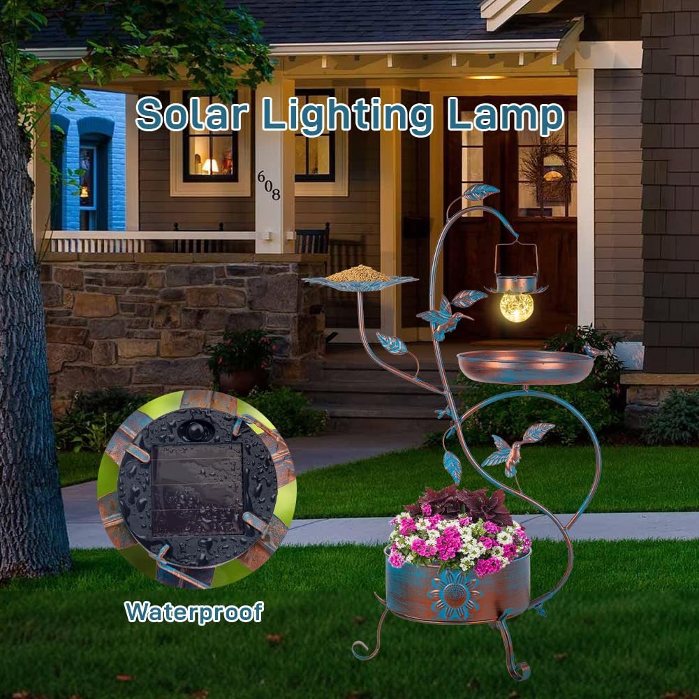 Metal Bird Bath for Outside, Birdbaths Outdoors with Planter and Feeder