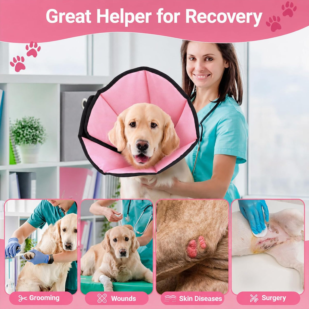 Soft Dog Cone Collar for Large Dogs After Surgery Adjustable