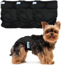 Paw Inspired Washable Dog Diapers, Black with Black Lining, XS Size, 3 Pack
