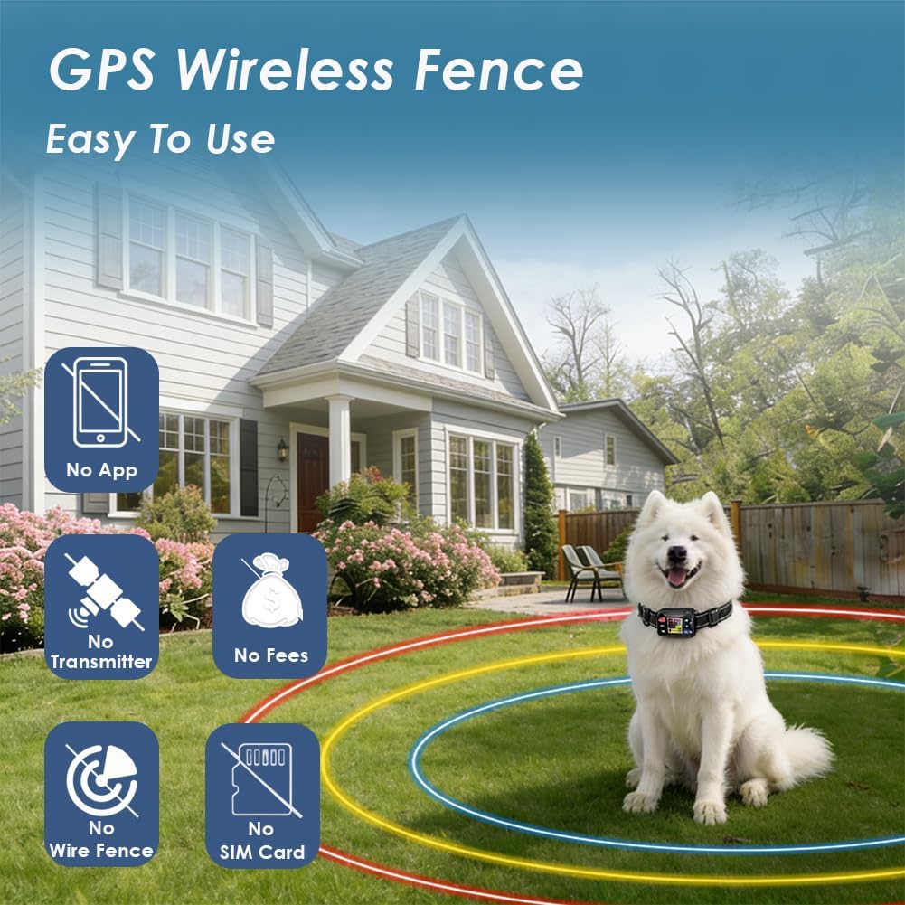 Smart GPS Wireless Dog Fence System Collar for Remote Control Pets Boundary