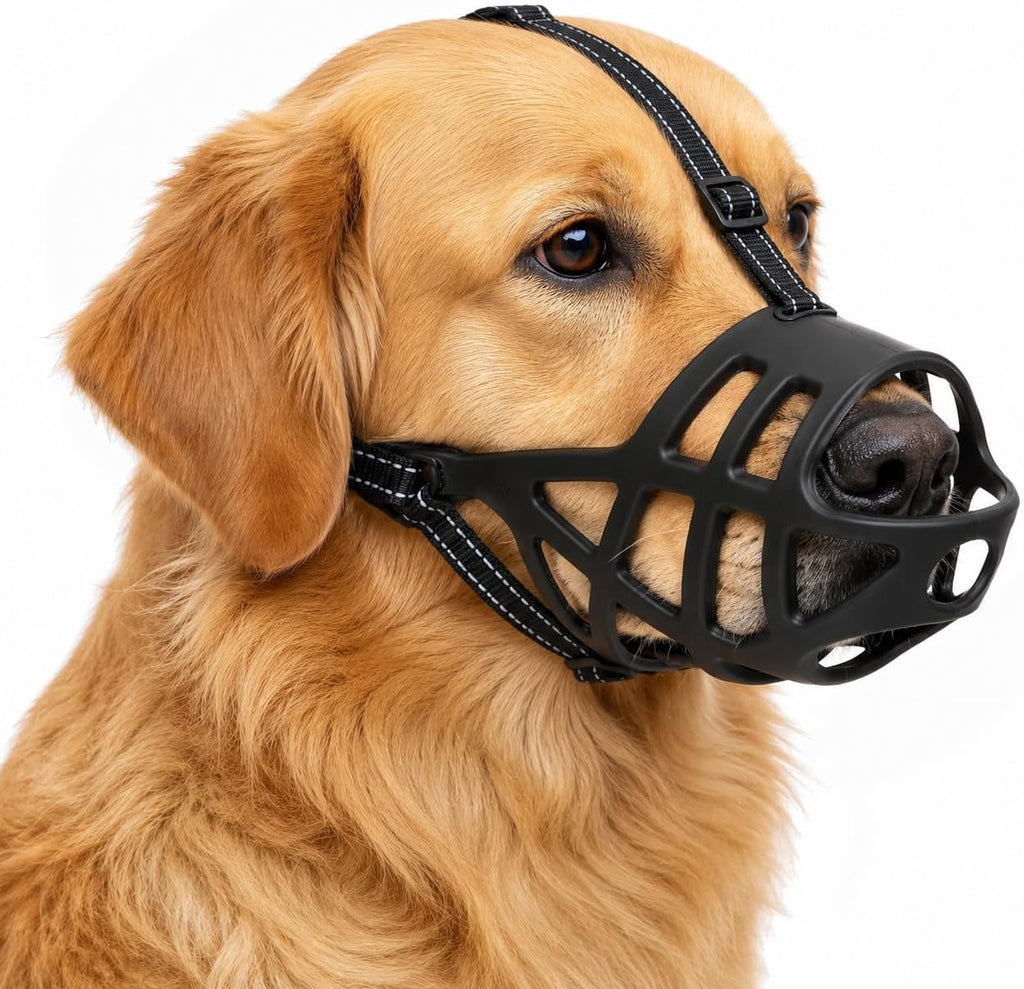 Dog Muzzle, Breathable Adjustable Basket Muzzle, X-Large, Black