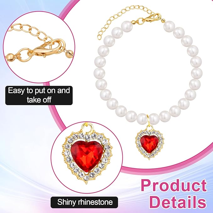 2pcs Pearl Collar for Cat Puppy, Small Cute Heart Shape Rhinestone Pet Necklace - Image 4