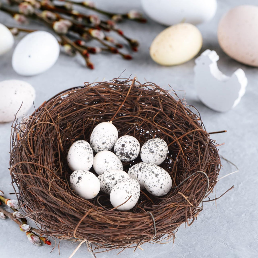 PRETYZOOM Easter Bird Nest Decoration Set - 2pcs Simulation Rattan Bird Nest with 10 Foam Eggs, DIY Craft Kit for Home Decor, Party, and Arts
