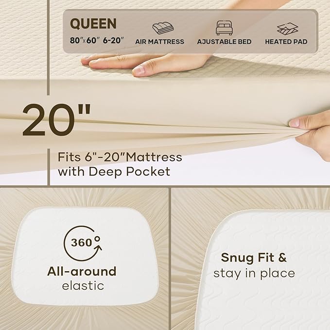 OhGeni 100% Waterproof Mattress Protector, Queen-Beige Size Mattress Pad - Image 7