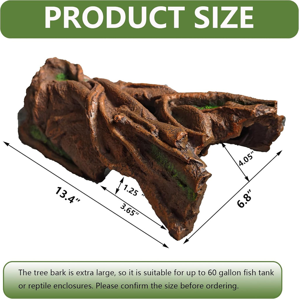 14in Reptile Hideout, Natural Terrarium Decor for Bearded Dragon, Leopard Gecko, Ball Python, Axolotl, Large Multi-Use Tank Accessories, Basking Platform & Stress-Relief Hide for Reptiles & Amphibians