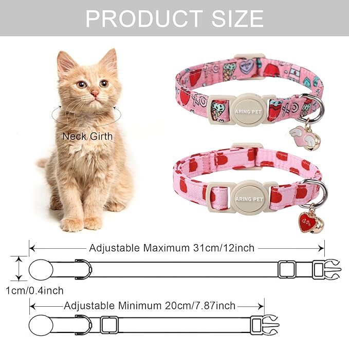 ARING PET 2 Pack Valentine's Day Cat Collars-Cute Heart Cat Collar Breakaway - Image 6