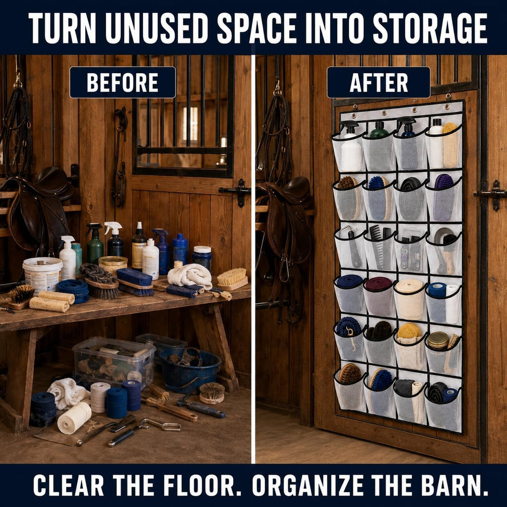 22" x 59" Extra-Large Horse Tack Organizer for Horse Tack Room Organization - Massive 24-Pocket Hanging Tack Bag, 3-in-1 Mounting, Horse Barn Accessories & Stable Storage