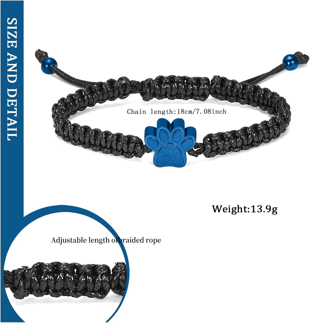 constantlife Cremation Bracelet for Ashes Stainless Steel Paw Print Urn Jewelry Braided Rope Adjustable Bangle Keepsake Pet Dog Cat Ash Holder Memorial Gift for Women Men