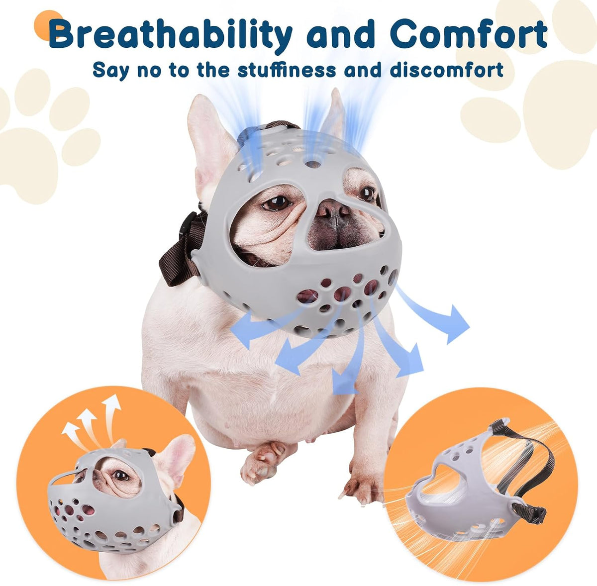 BARKLESS Frenchie Muzzle for Biting, Breathable Short Snout Dog Muzzle