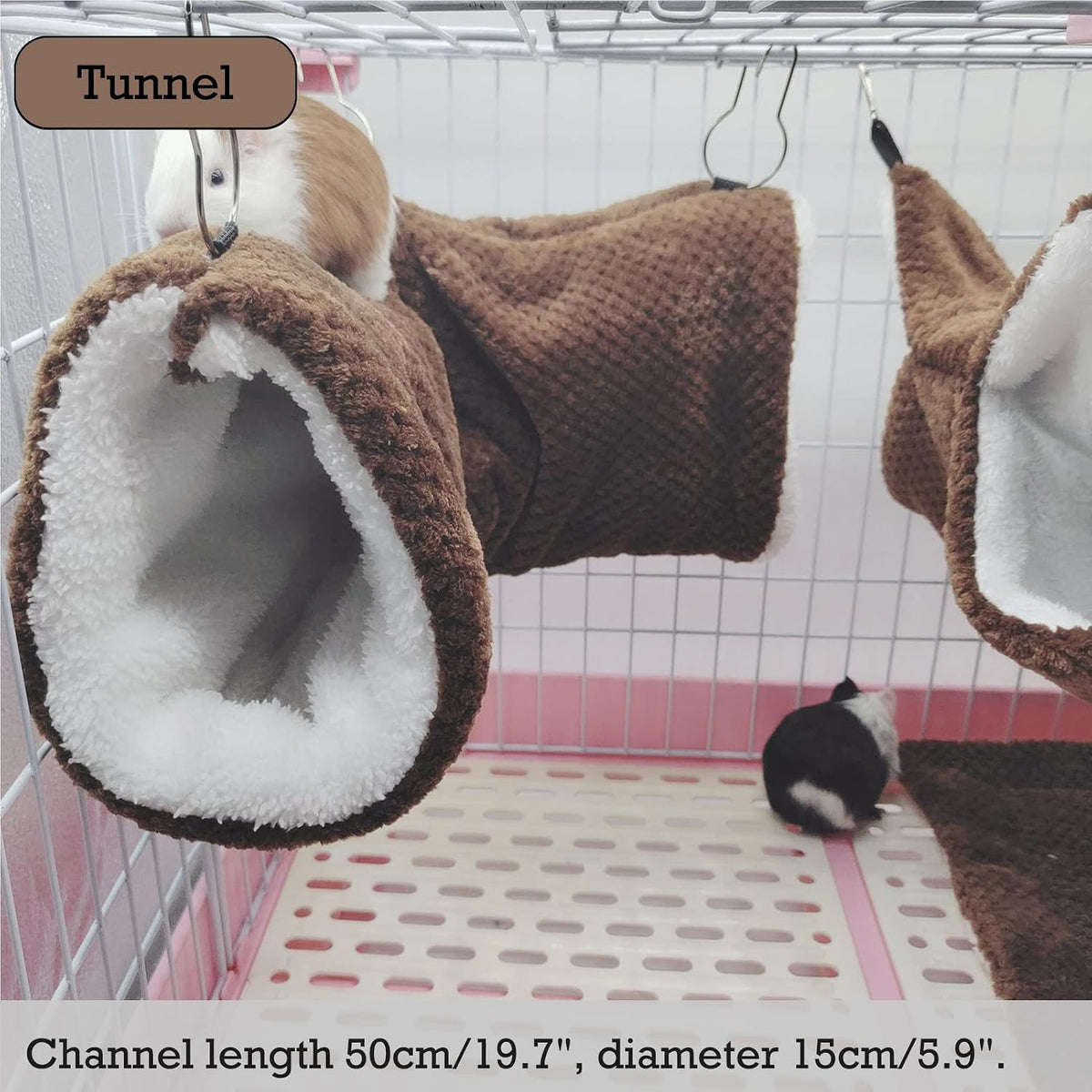 SEIS 3 Pcs Plush Hamster Hammock Set,Sugar Glider Hideout Tunnel Mat,Coffee