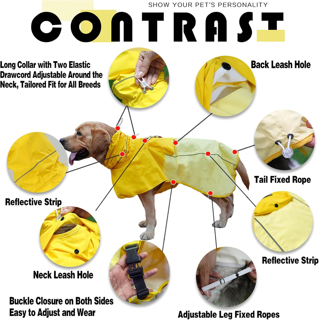 MAMORE Dog Raincoat, Waterproof Rain Jacket for Small Medium Large Dogs, Windproof Reflective Adjustable Breathable Pet Rain Coat with Storage Pocket and Leash Holes (Mineral Yellow, Large)