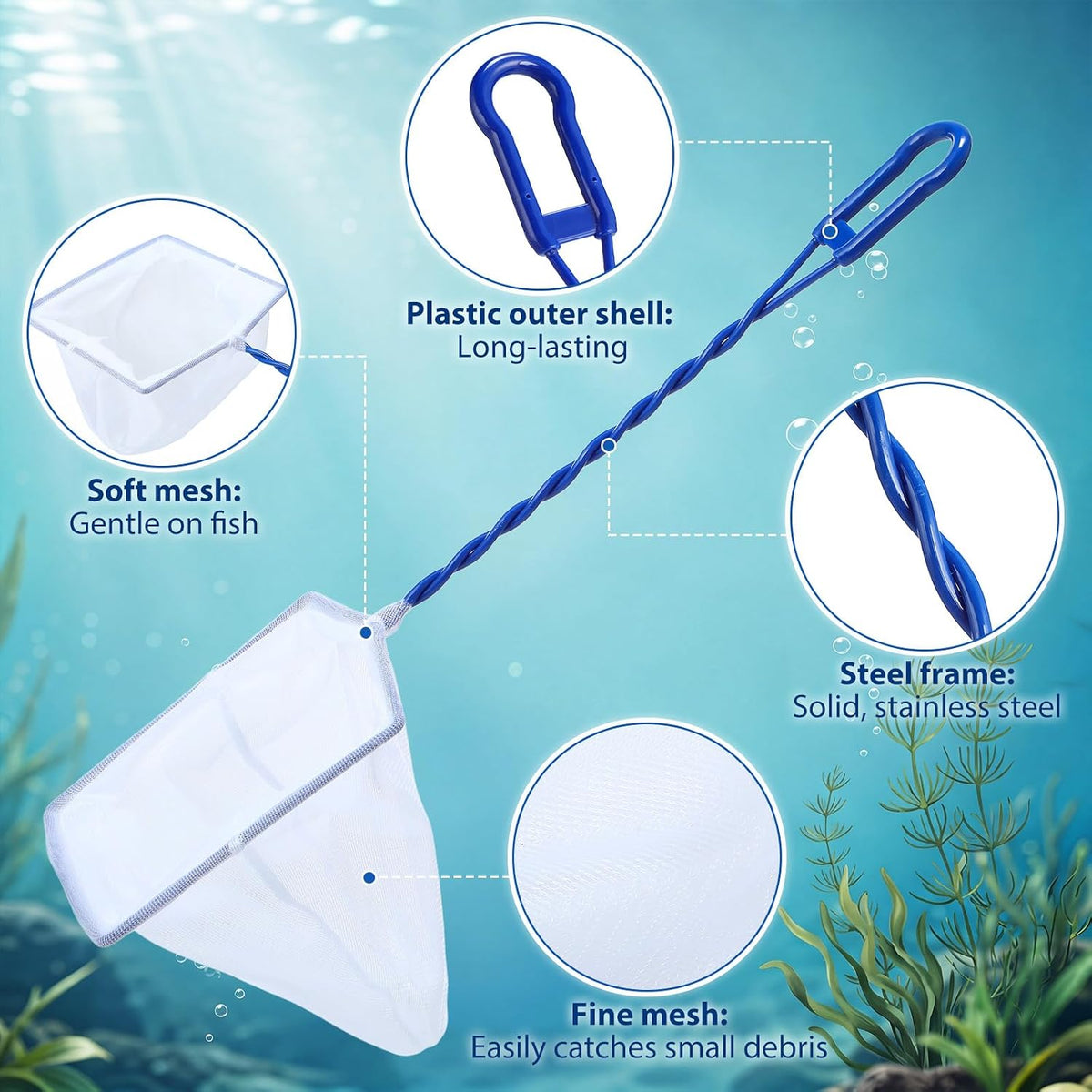 4 Pcs 6 Inch Aquarium Fish Net Soft Mesh for Fish Tank